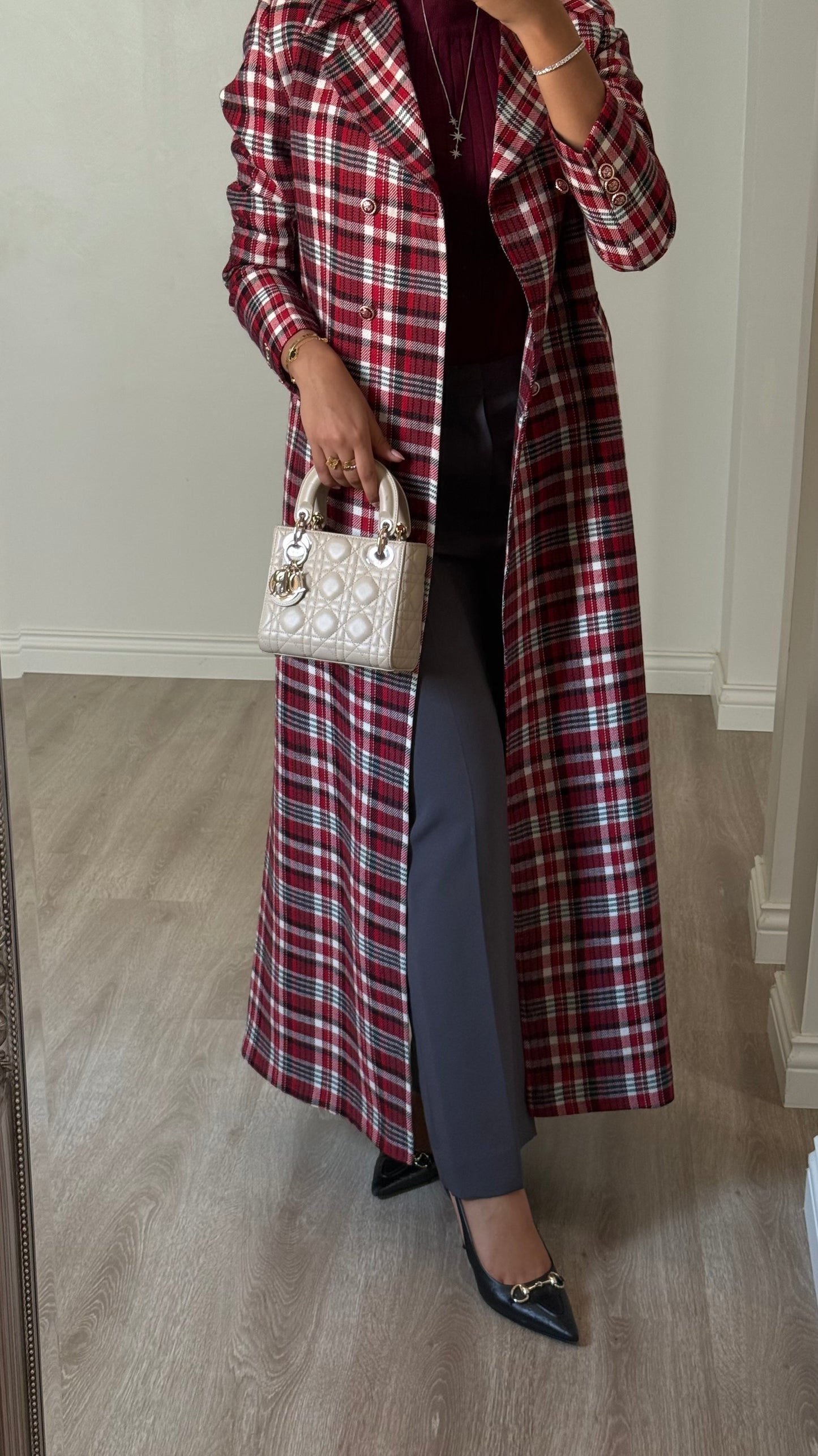 Heritage Check Coat - Red