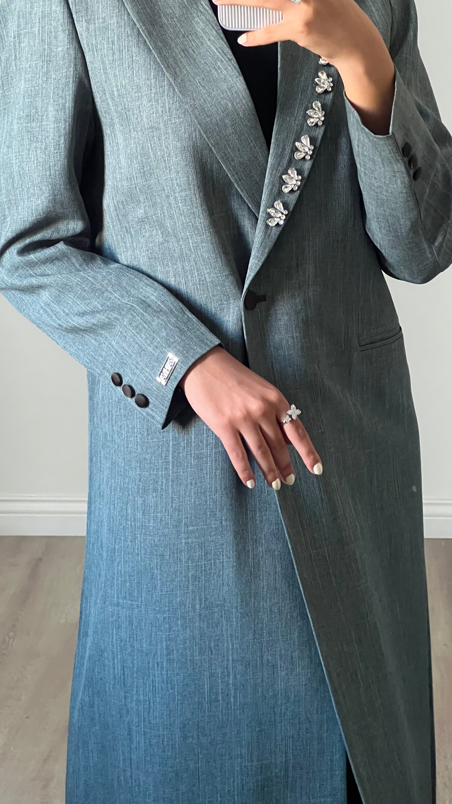 Linen crystals blazer in green