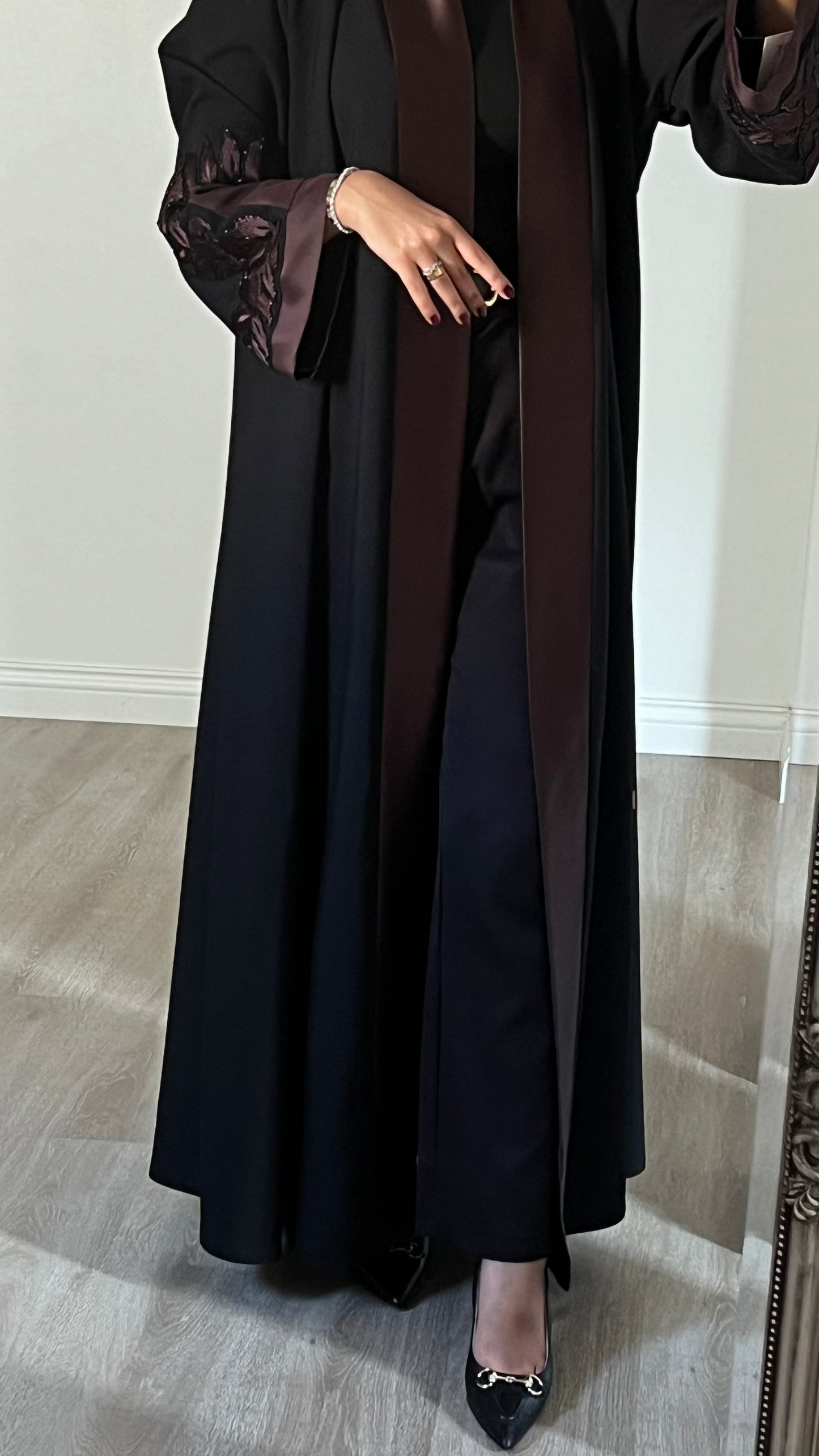 Black in brown embroidered abaya
