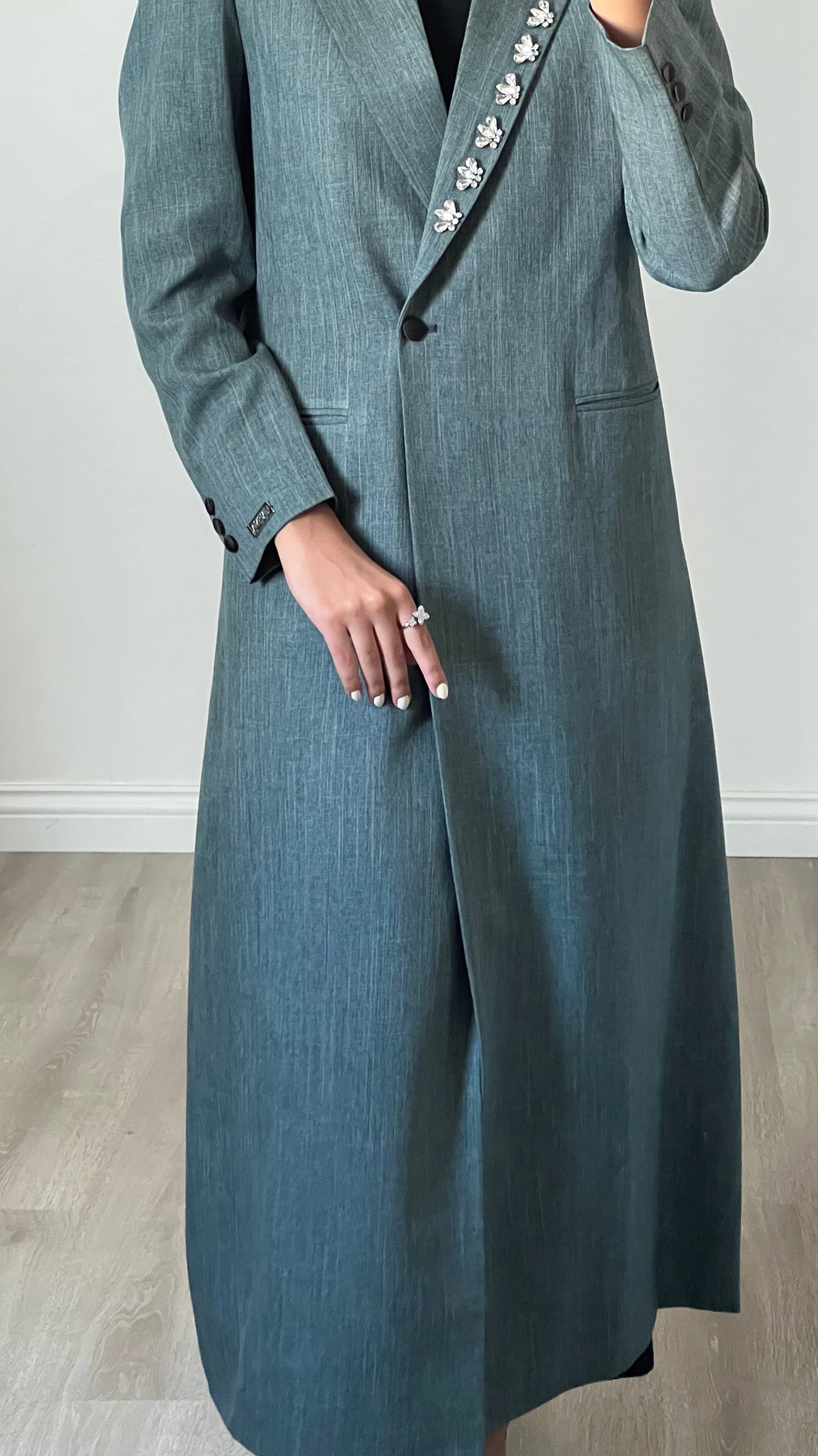 Linen crystals blazer in green
