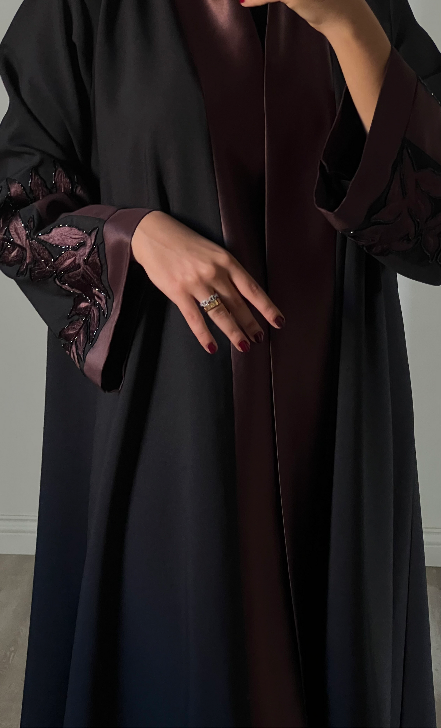 Black in brown embroidered abaya