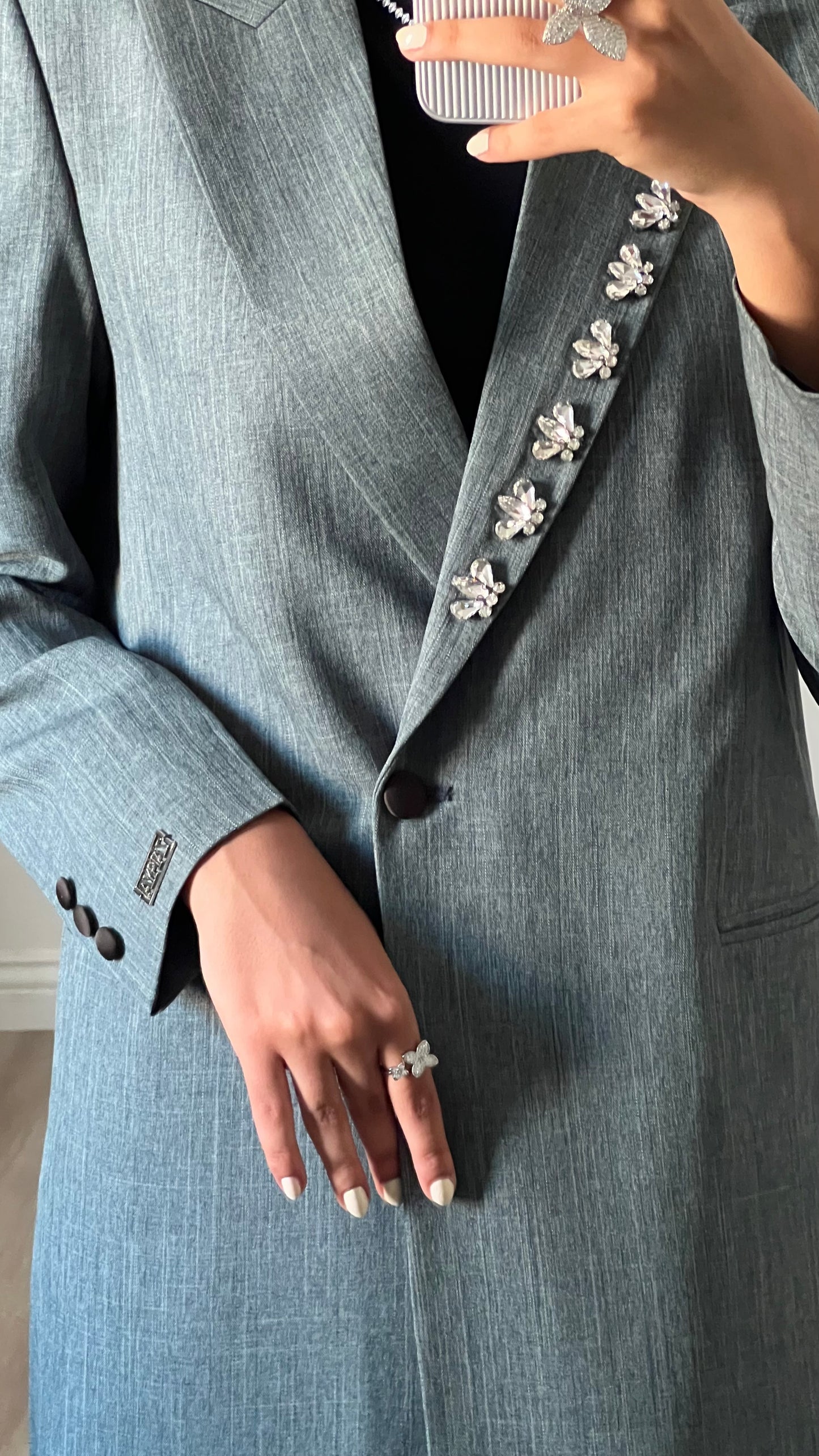 Linen crystals blazer in green