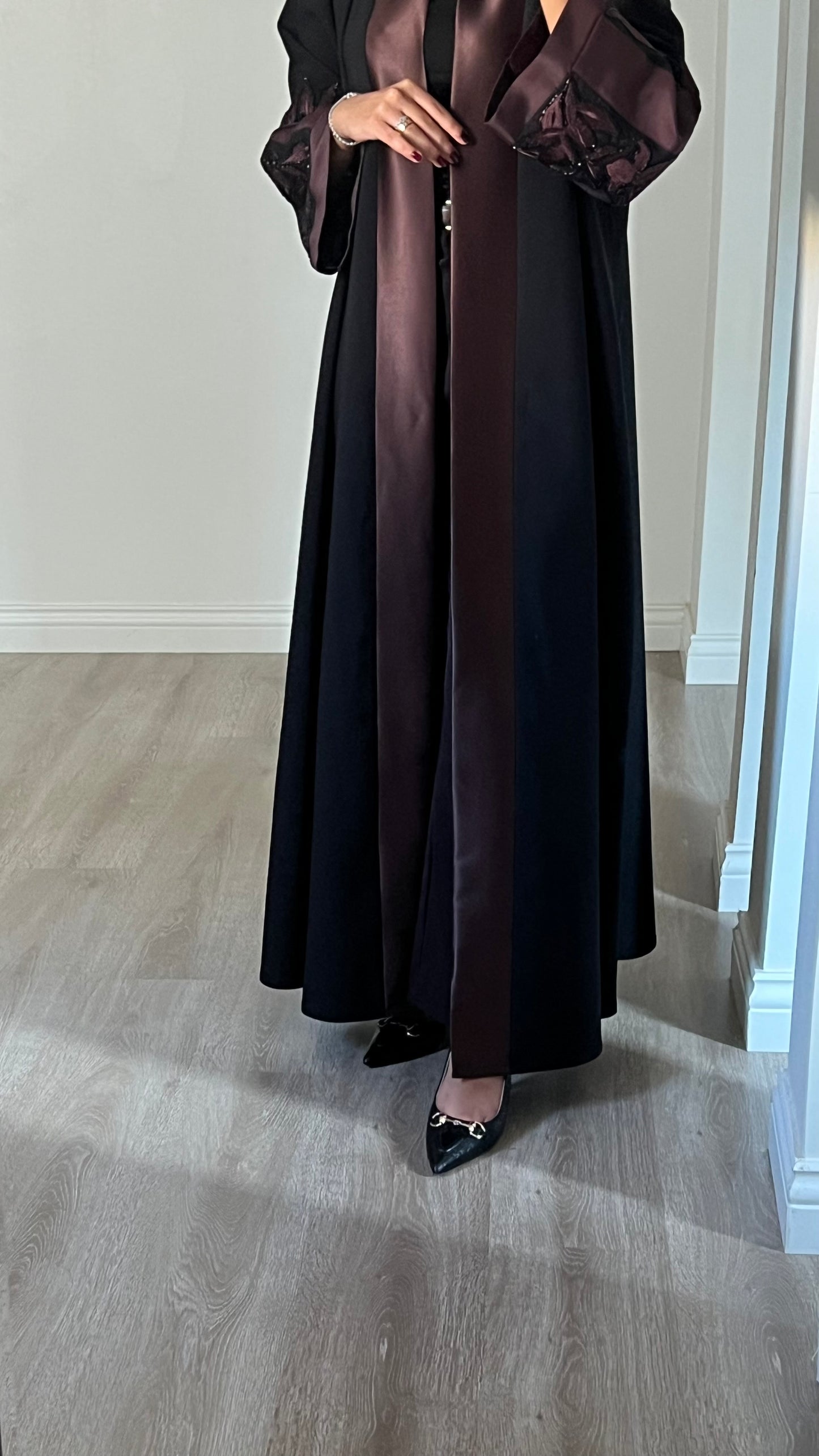 Black in brown embroidered abaya