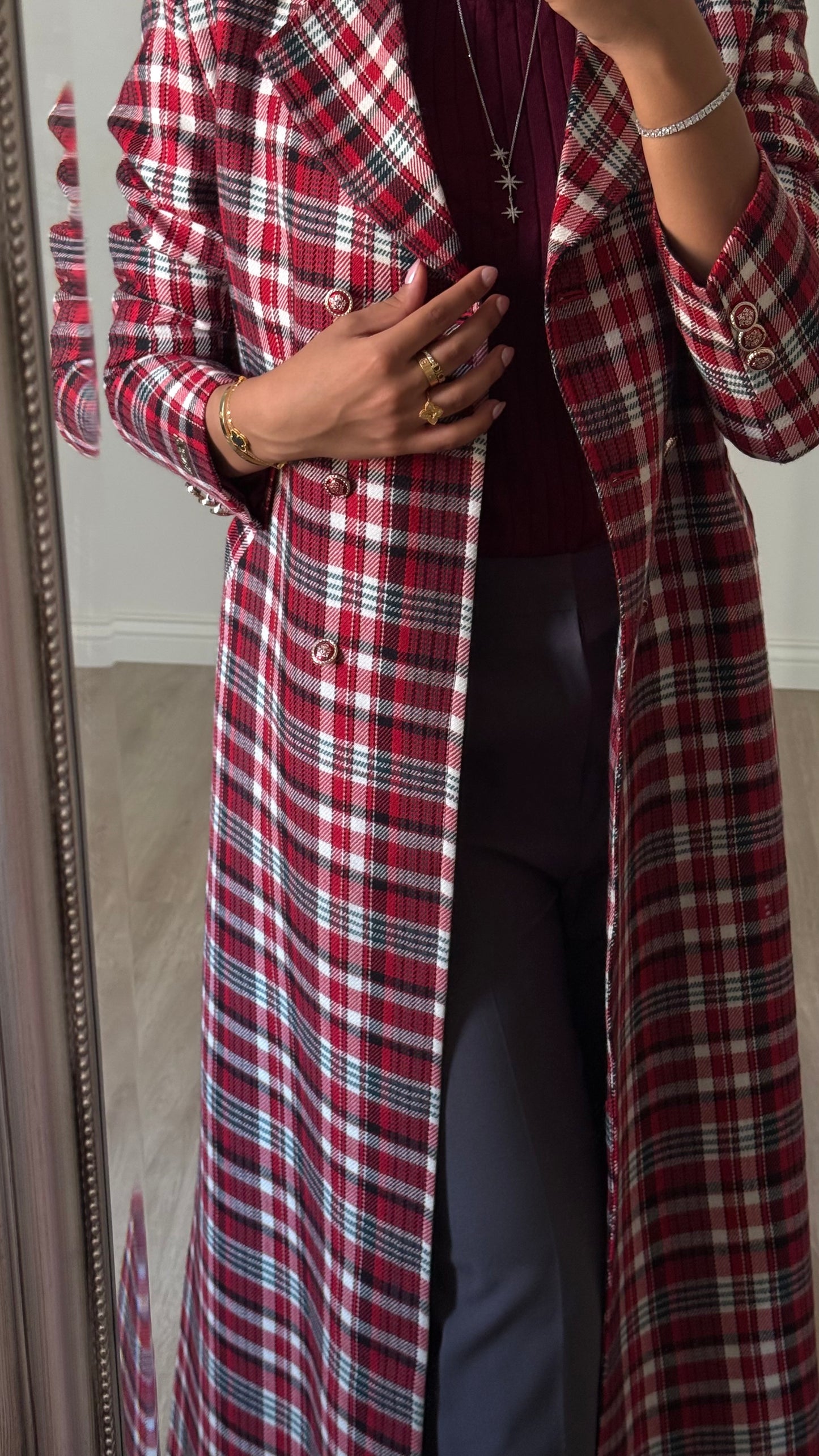 Heritage Check Coat - Red