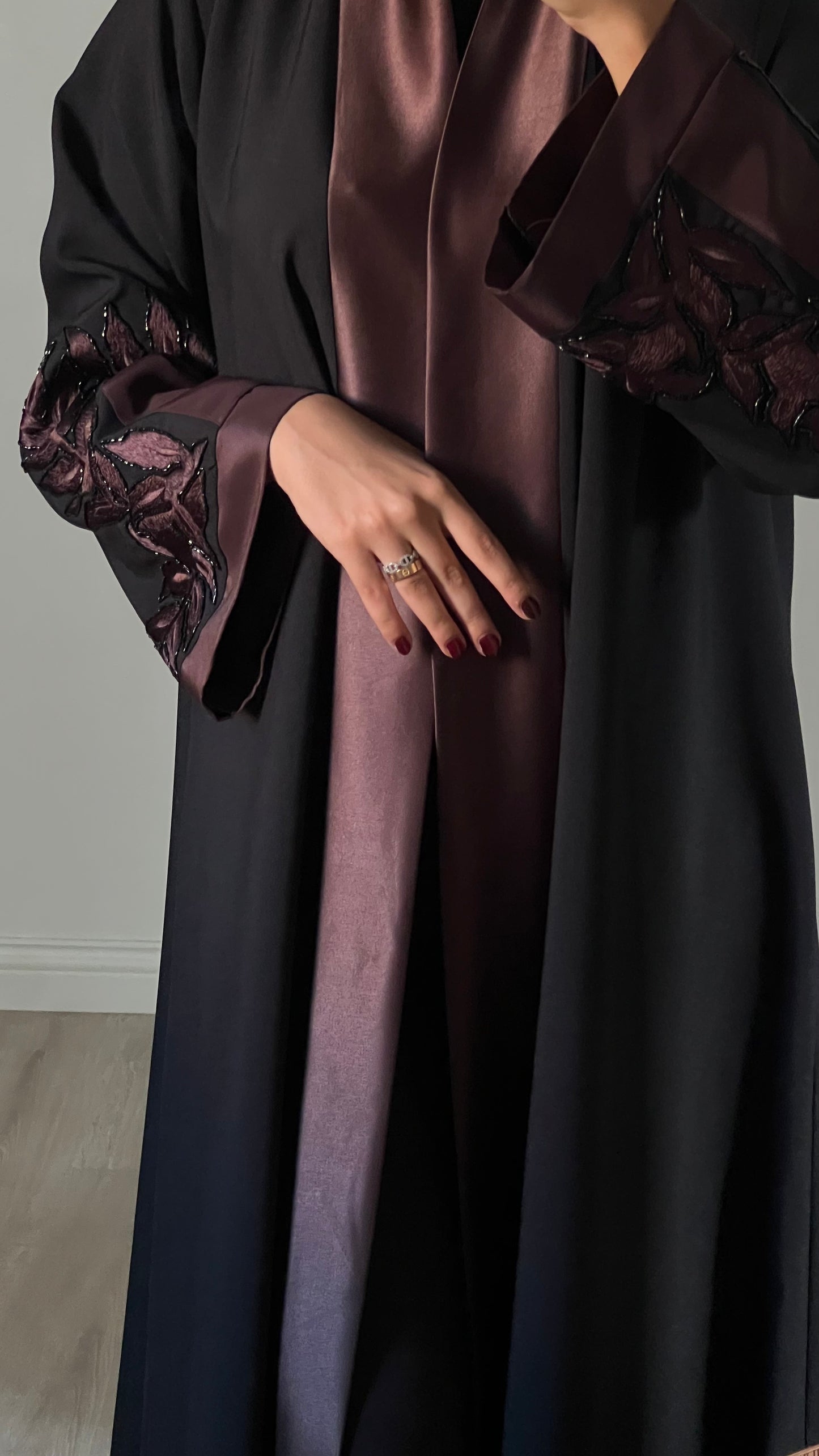 Black in brown embroidered abaya
