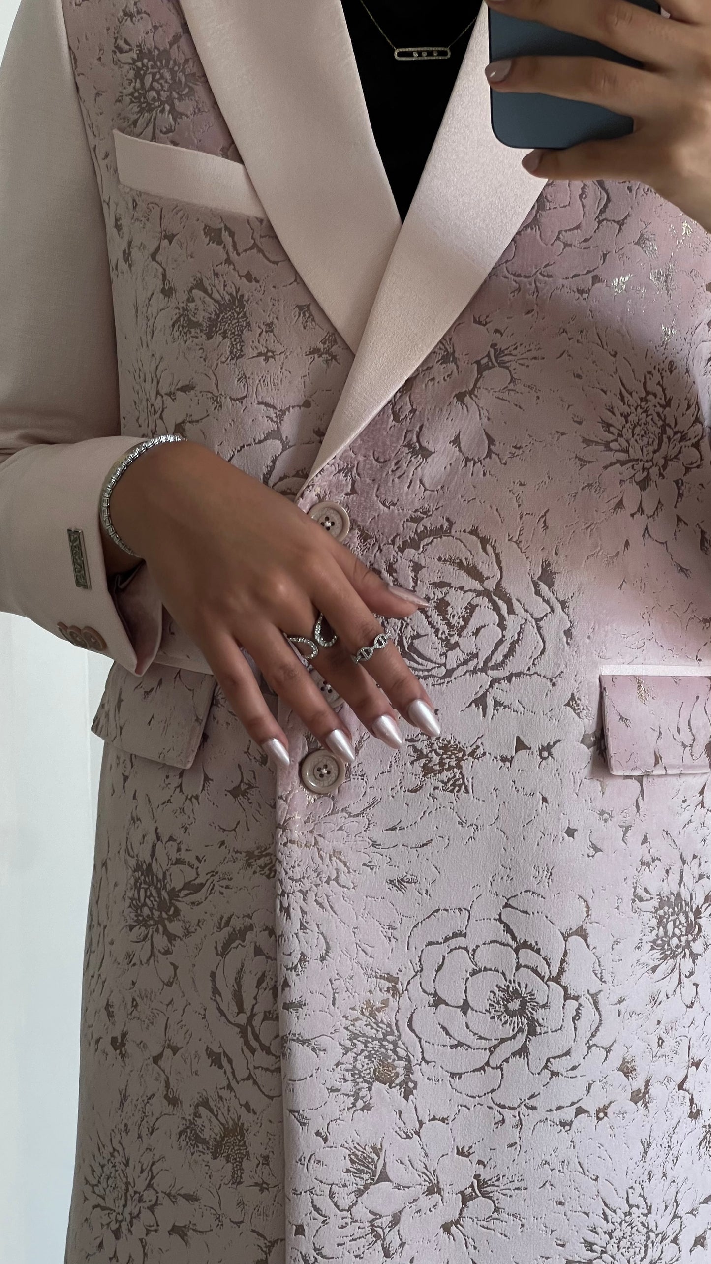 velvet floral blazer in pink