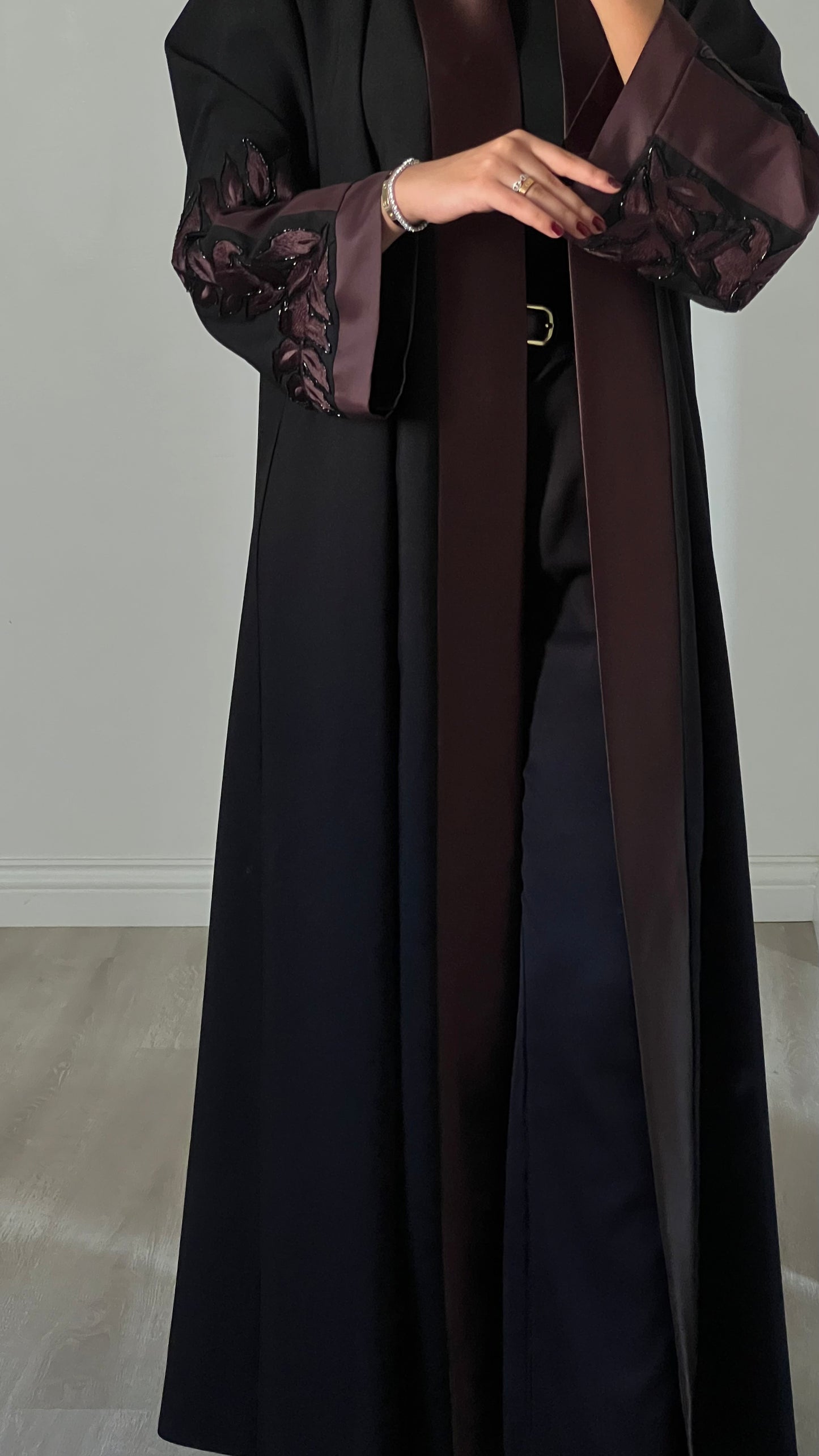 Black in brown embroidered abaya