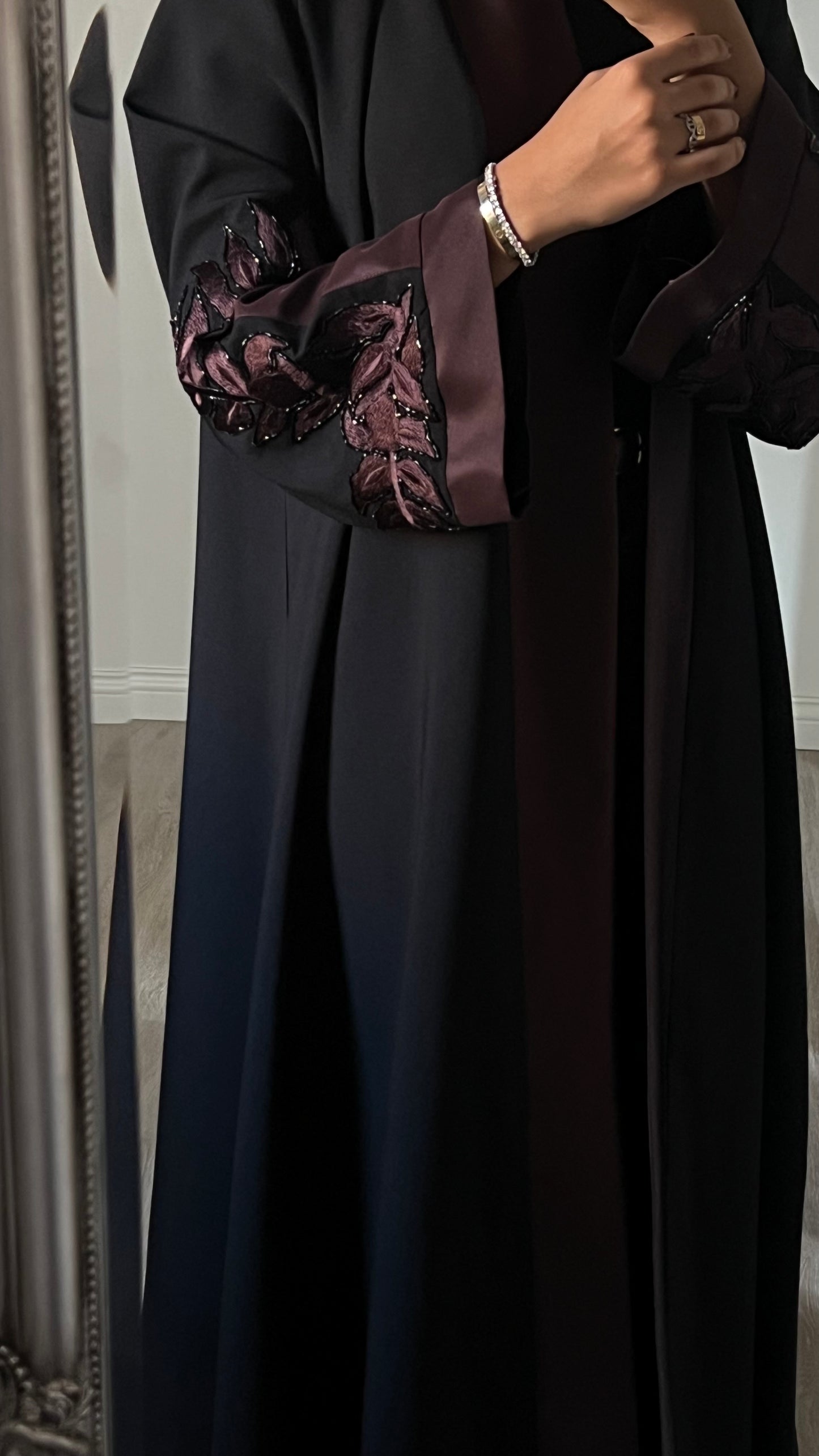 Black in brown embroidered abaya