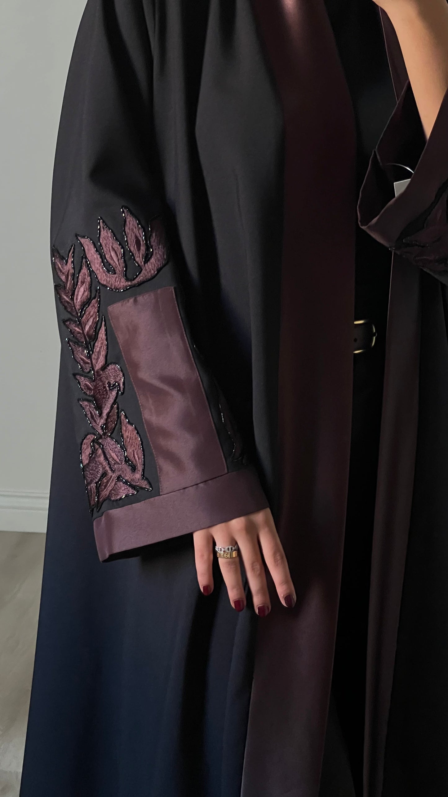 Black in brown embroidered abaya