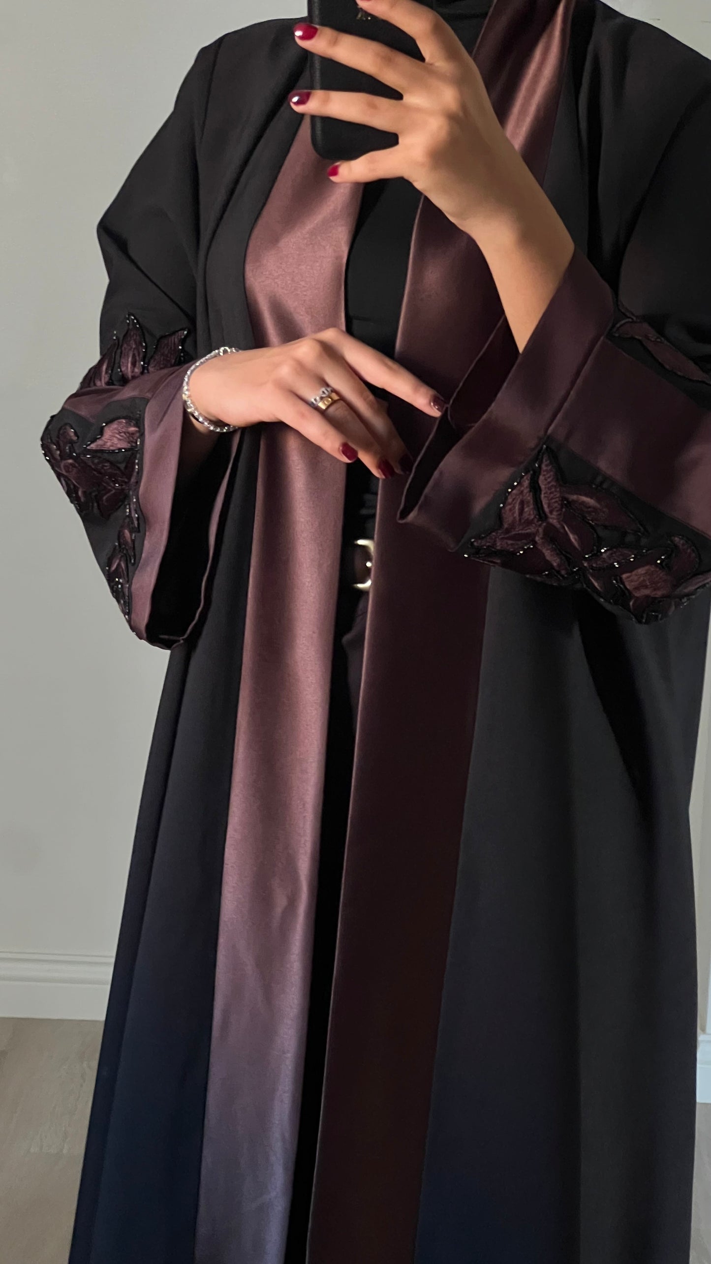 Black in brown embroidered abaya