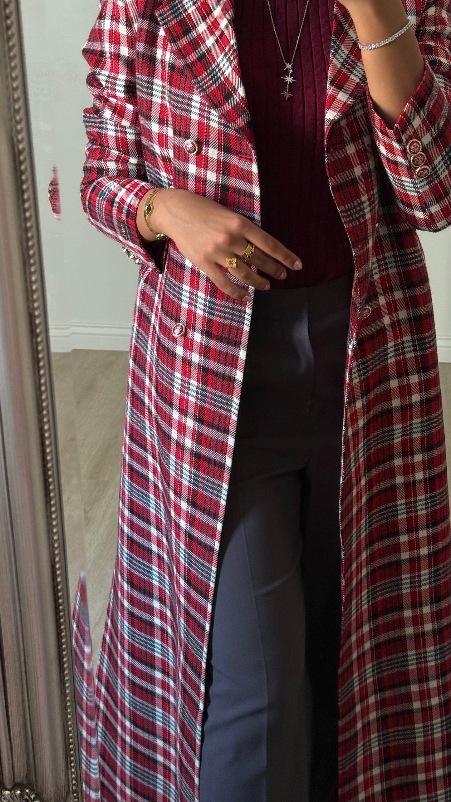 Heritage Check Coat - Red