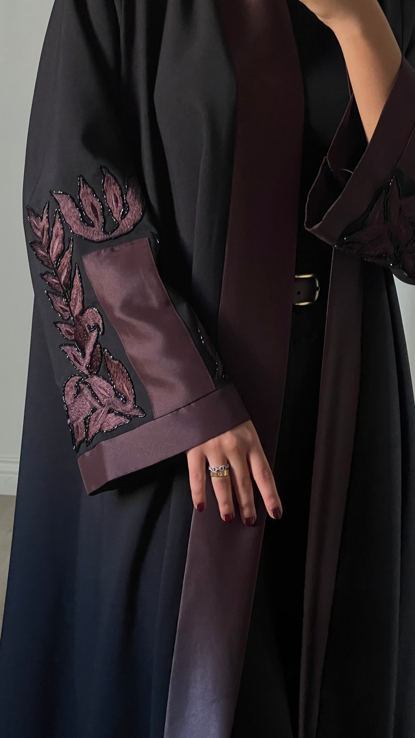 Black in brown embroidered abaya