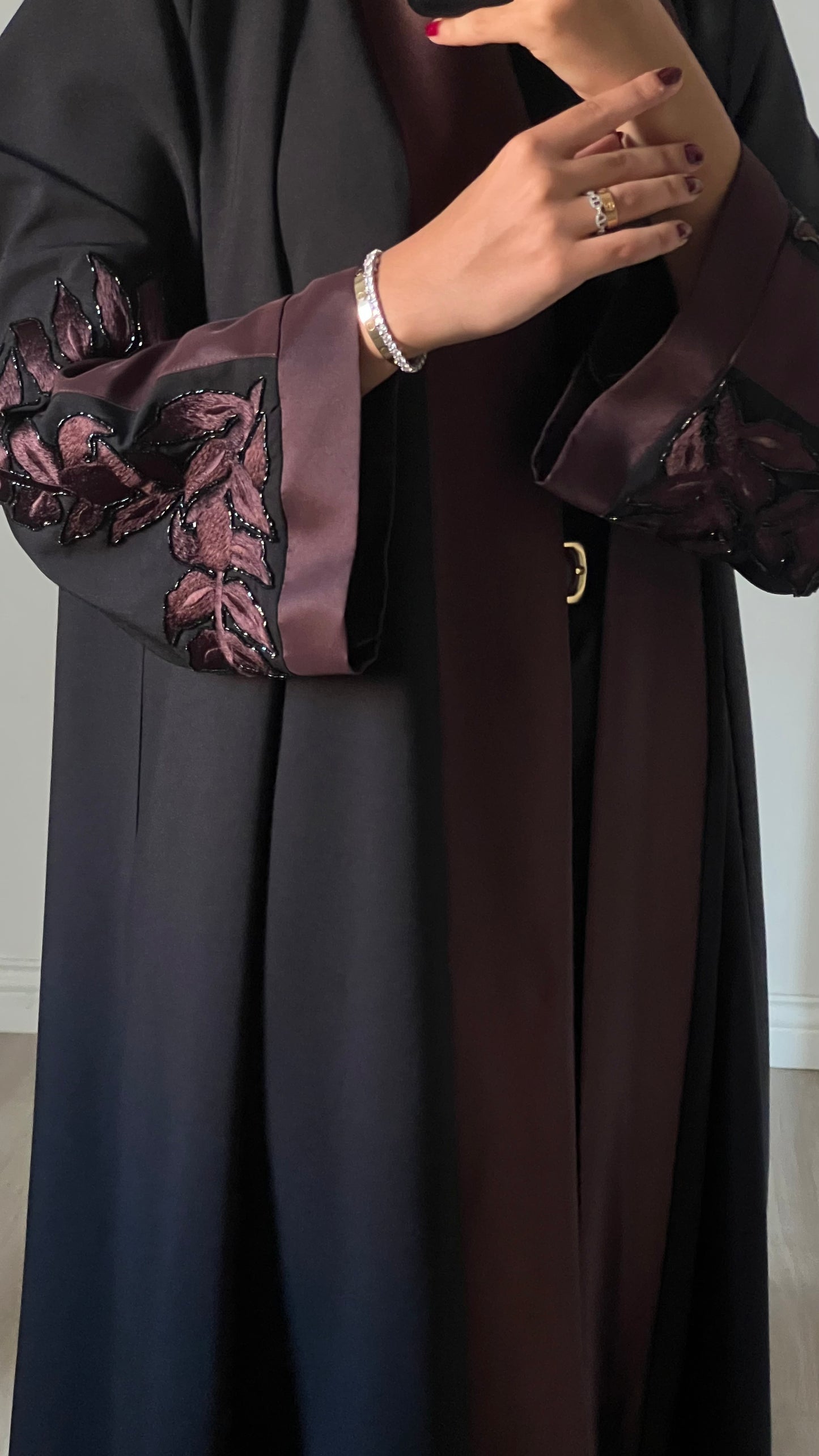 Black in brown embroidered abaya