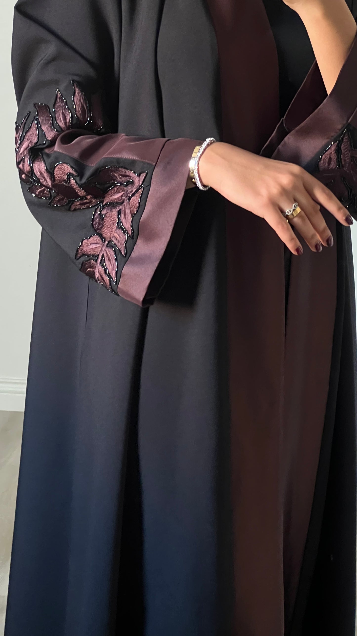 Black in brown embroidered abaya