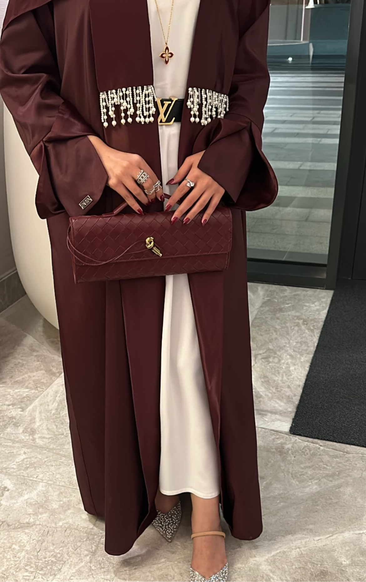 Burgundy Pearl abaya