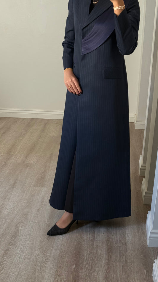 Pinstripe Elegance – Navy blue