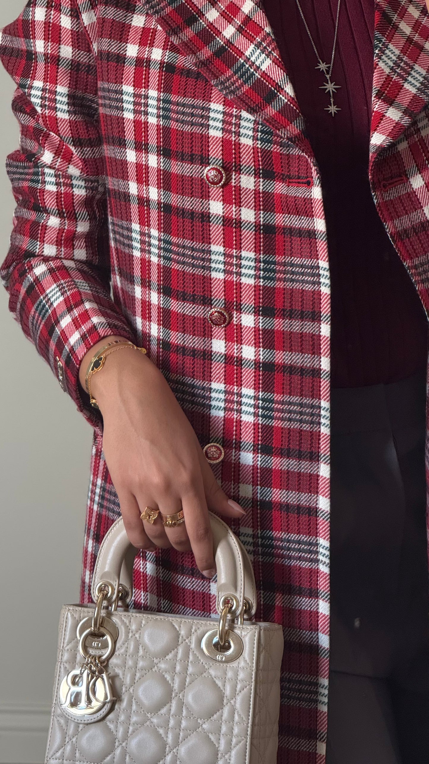 Heritage Check Coat - Red