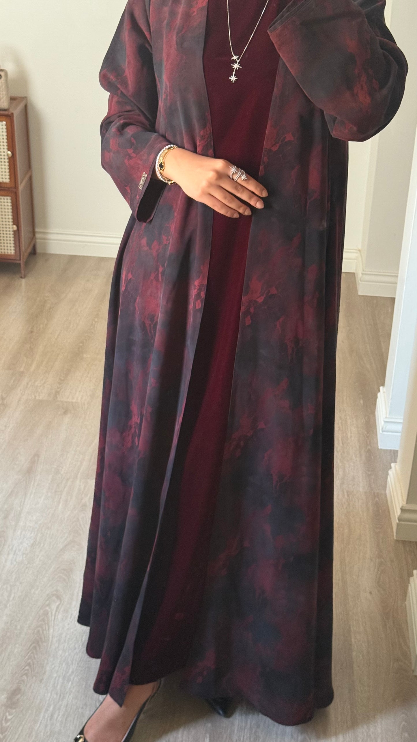 Burgundy Mist abaya + Dress
