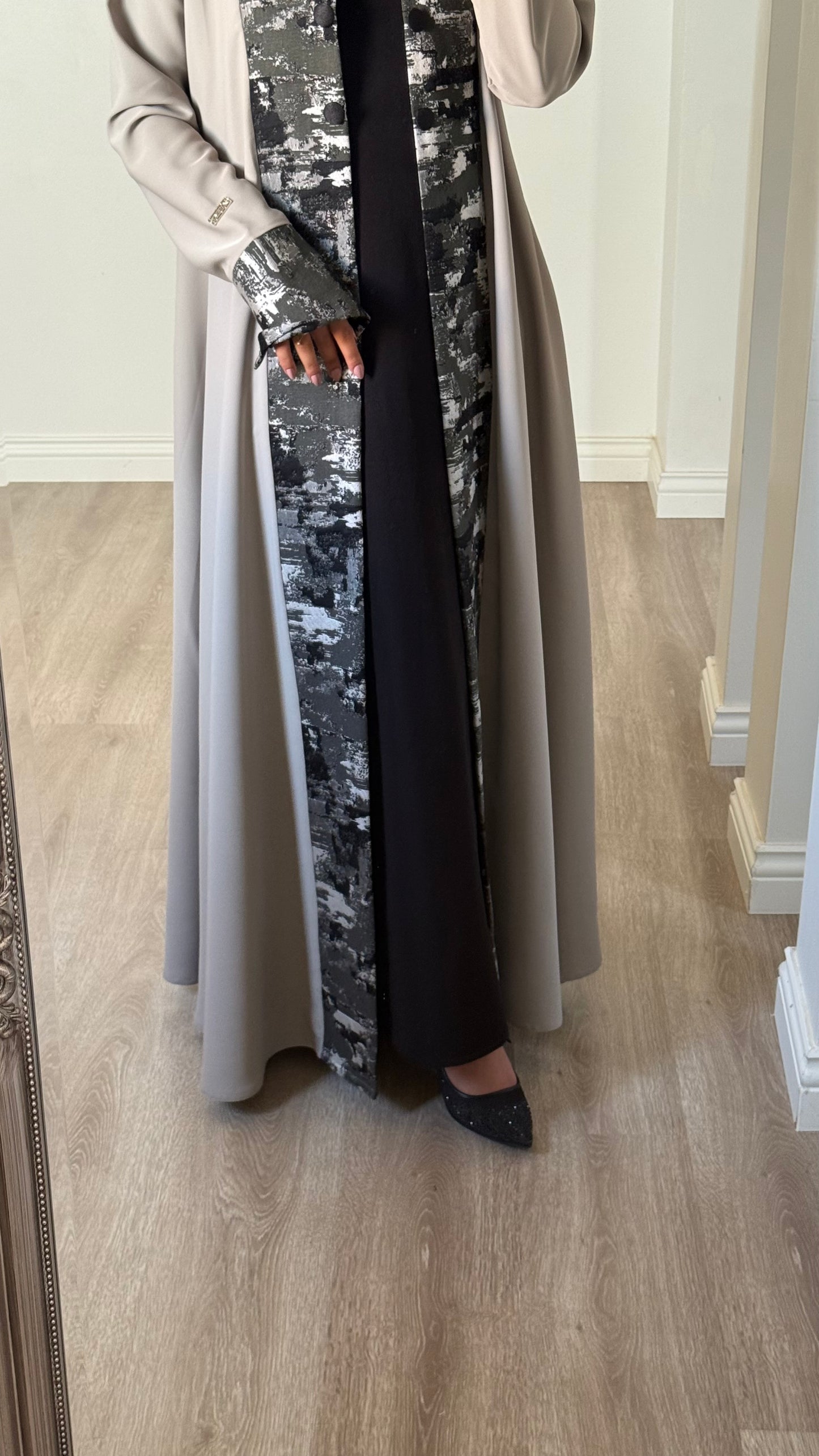 Khaki Beige Jacquard Abaya