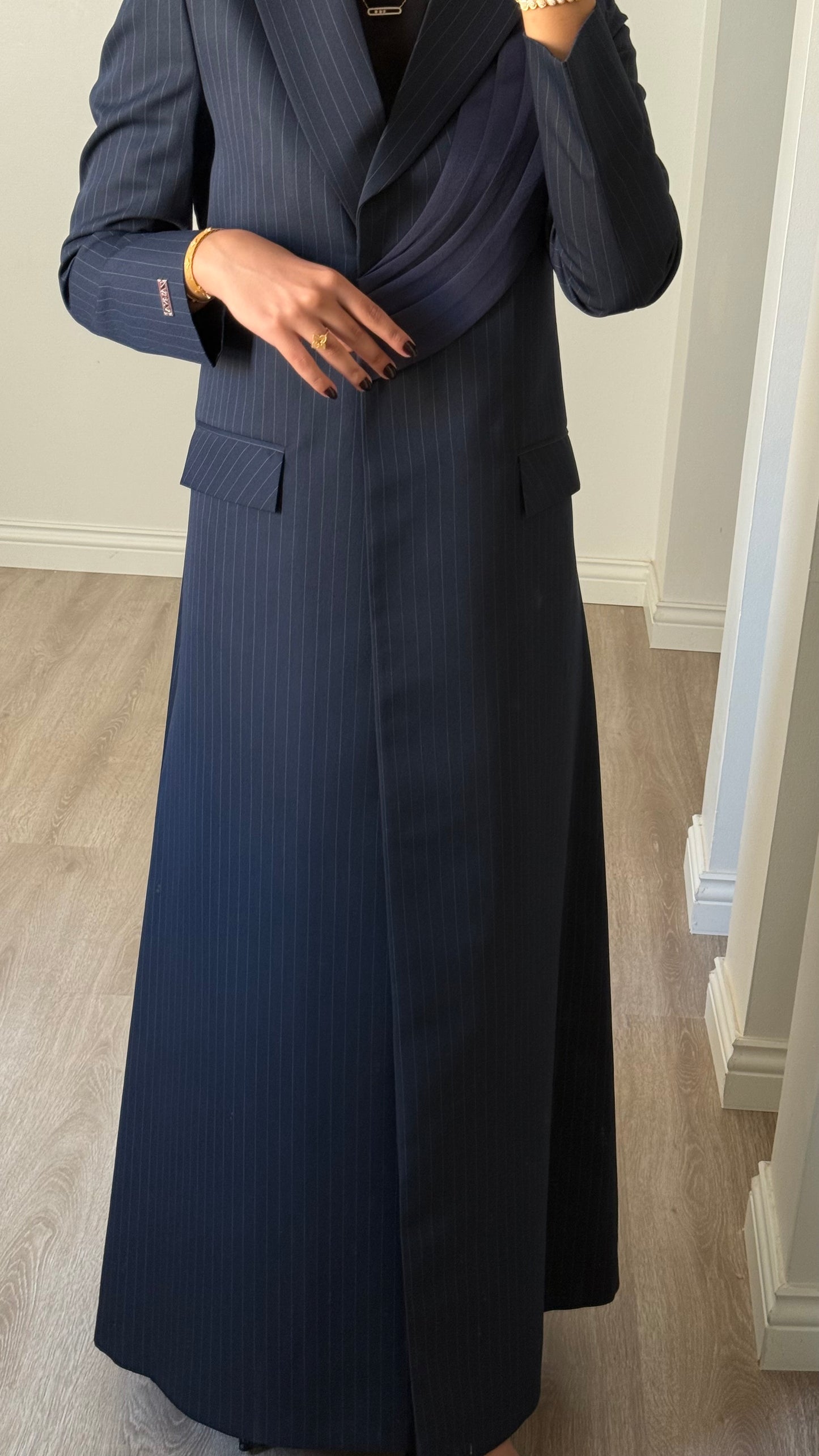 Pinstripe Elegance – Navy blue