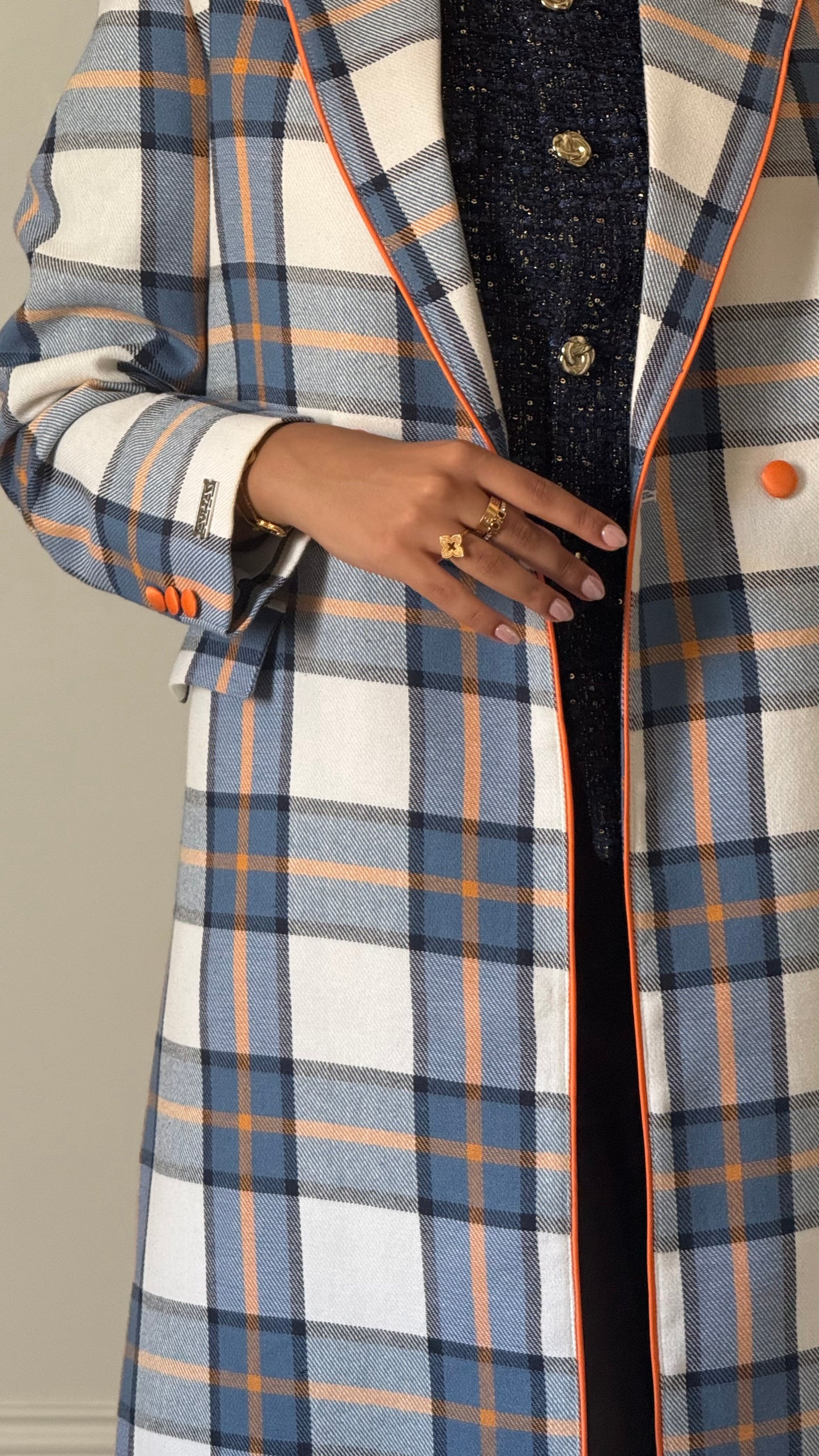 Heritage Check Coat - Ivory Slate Check