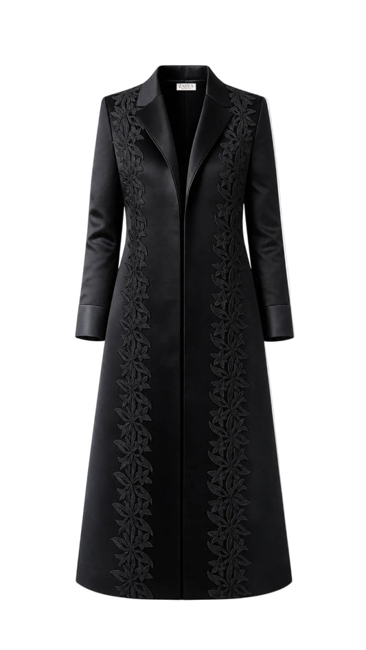 Floral Lace Blazer - Black