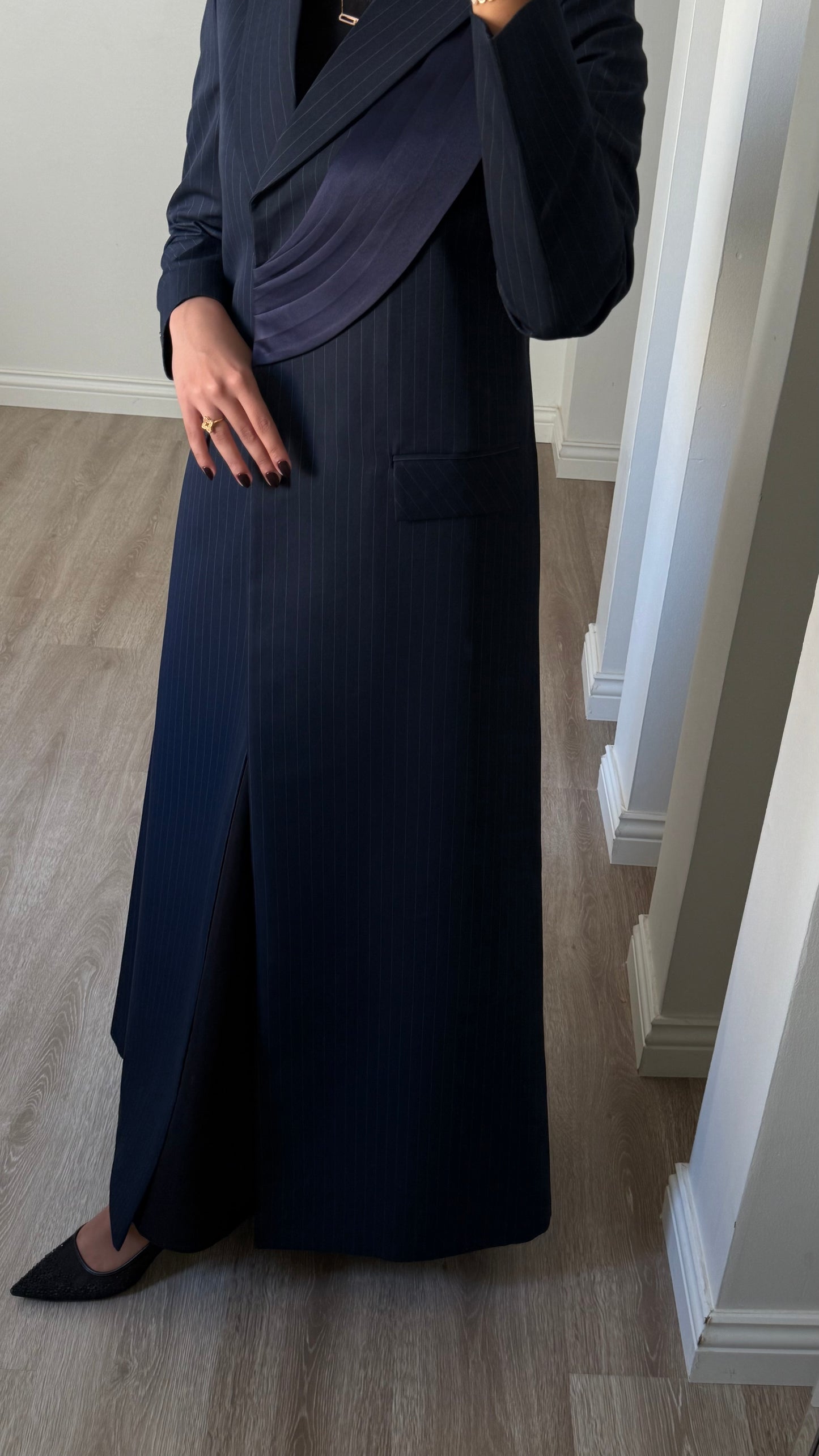 Pinstripe Elegance – Navy blue