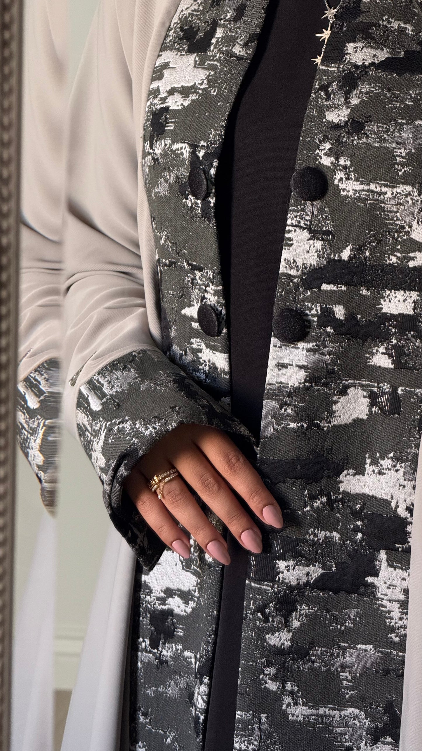 Khaki Beige Jacquard Abaya