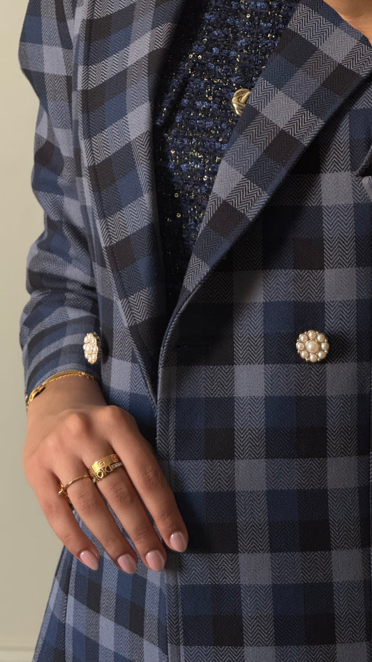 Heritage Check Coat - Blue