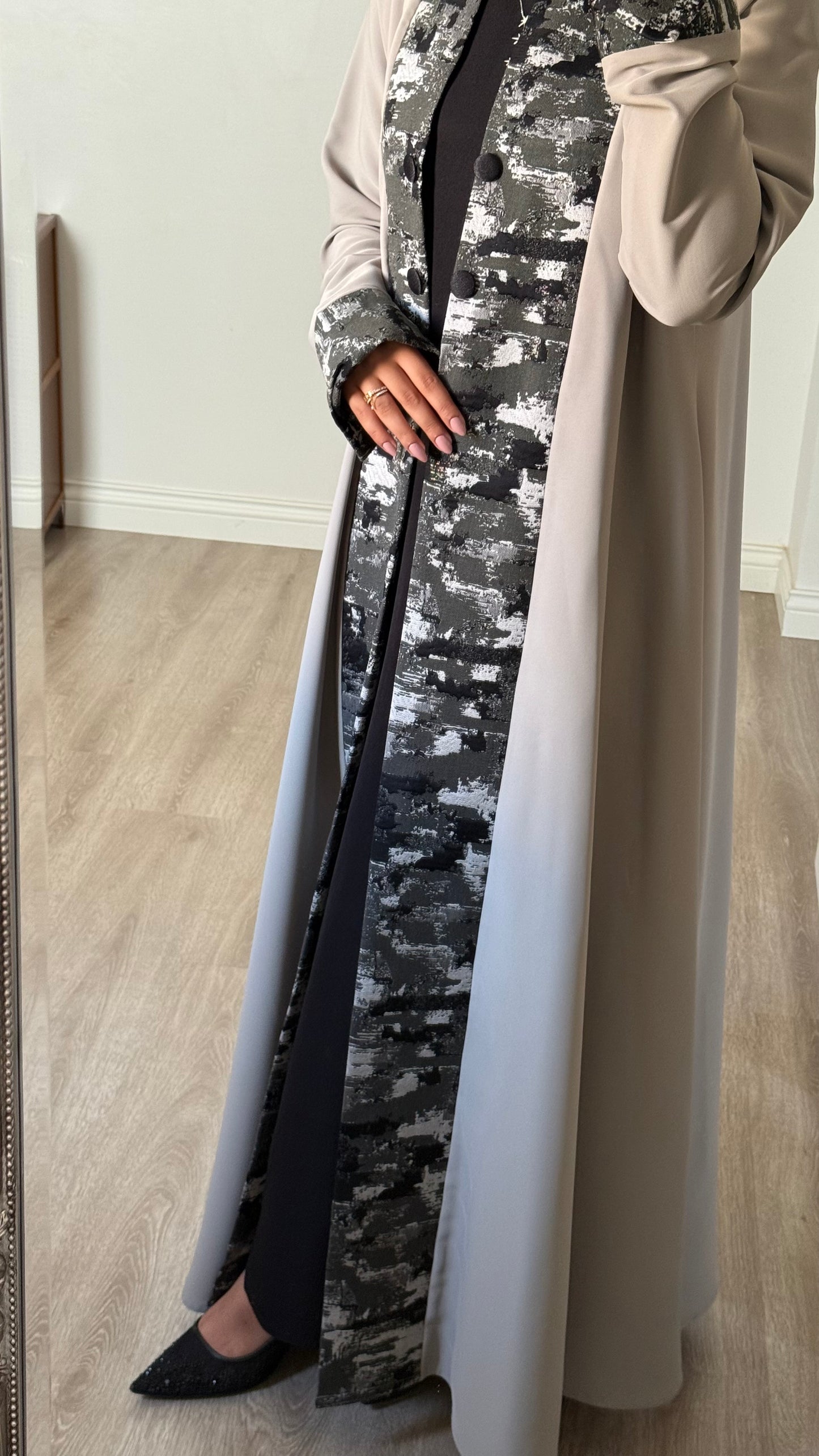 Khaki Beige Jacquard Abaya