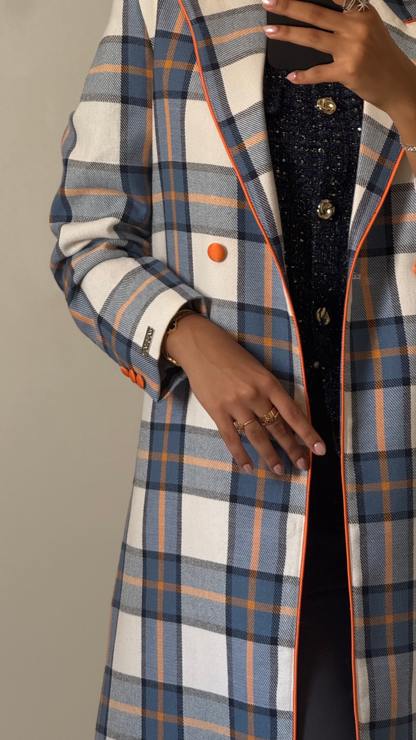 Heritage Check Coat - Ivory Slate Check