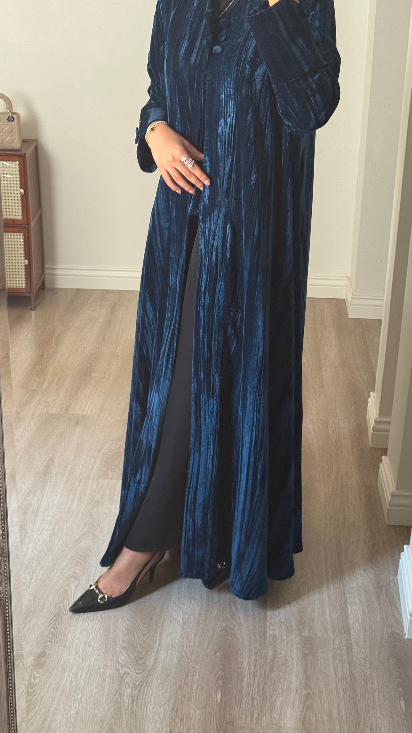 Blue velvet abaya