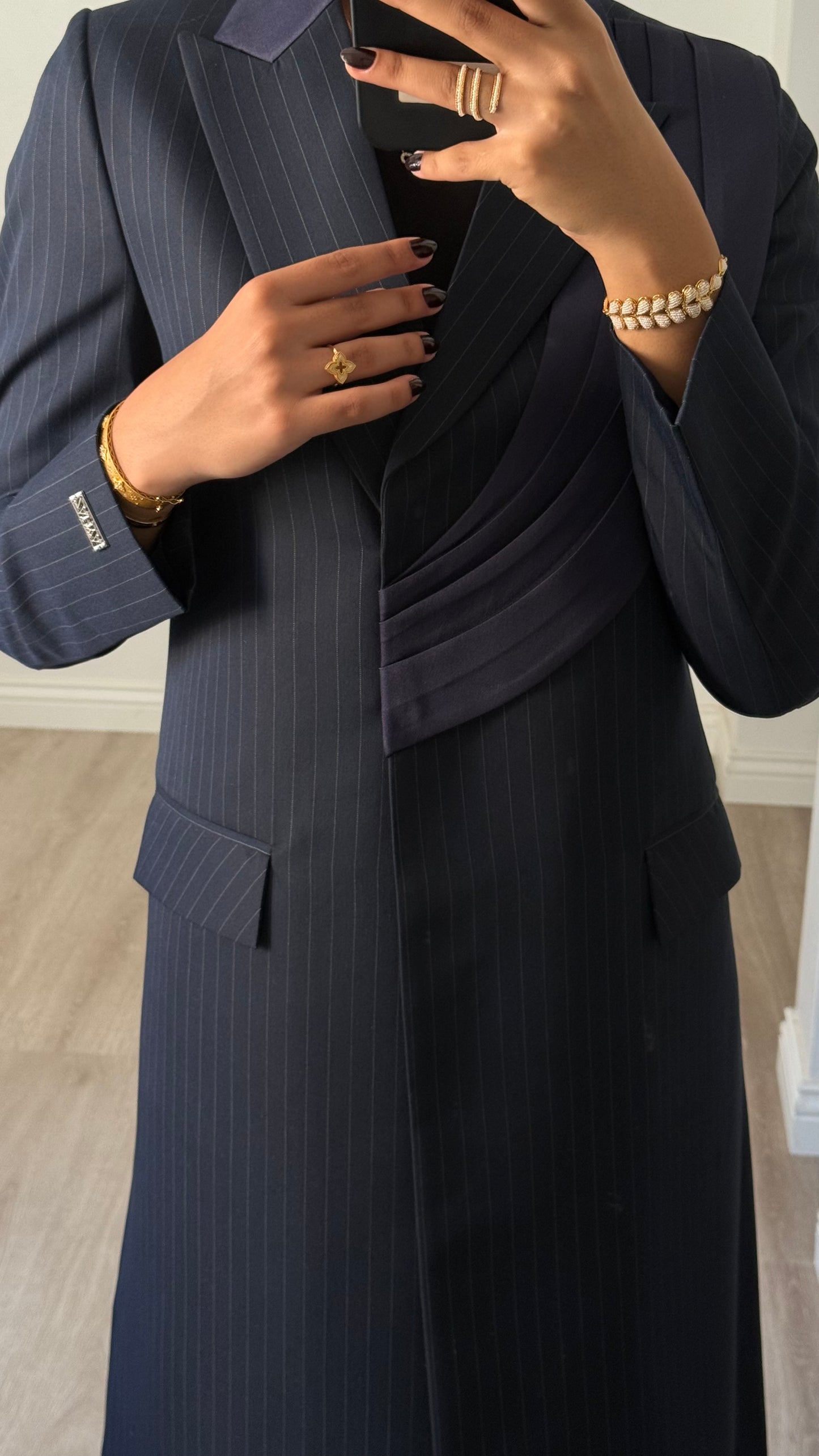 Pinstripe Elegance – Navy blue