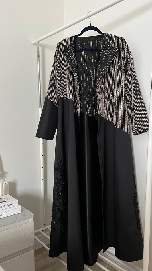 Black & brown jacquard abaya