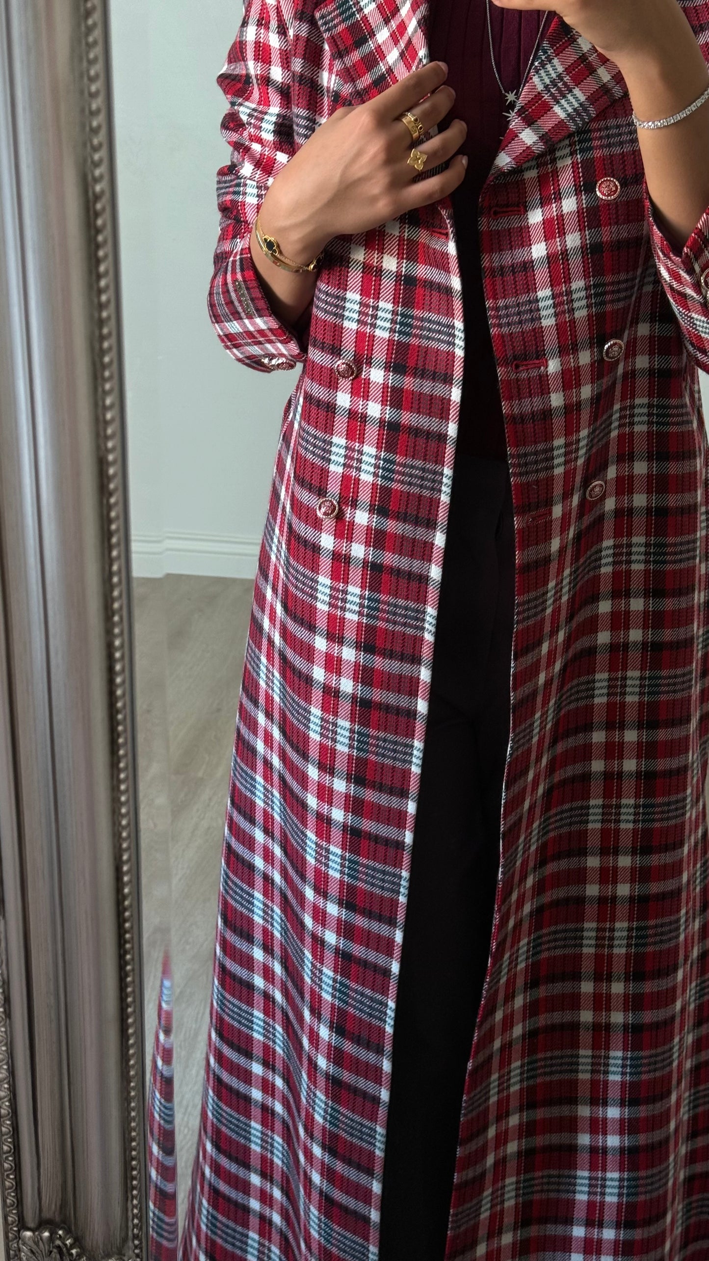 Heritage Check Coat - Red