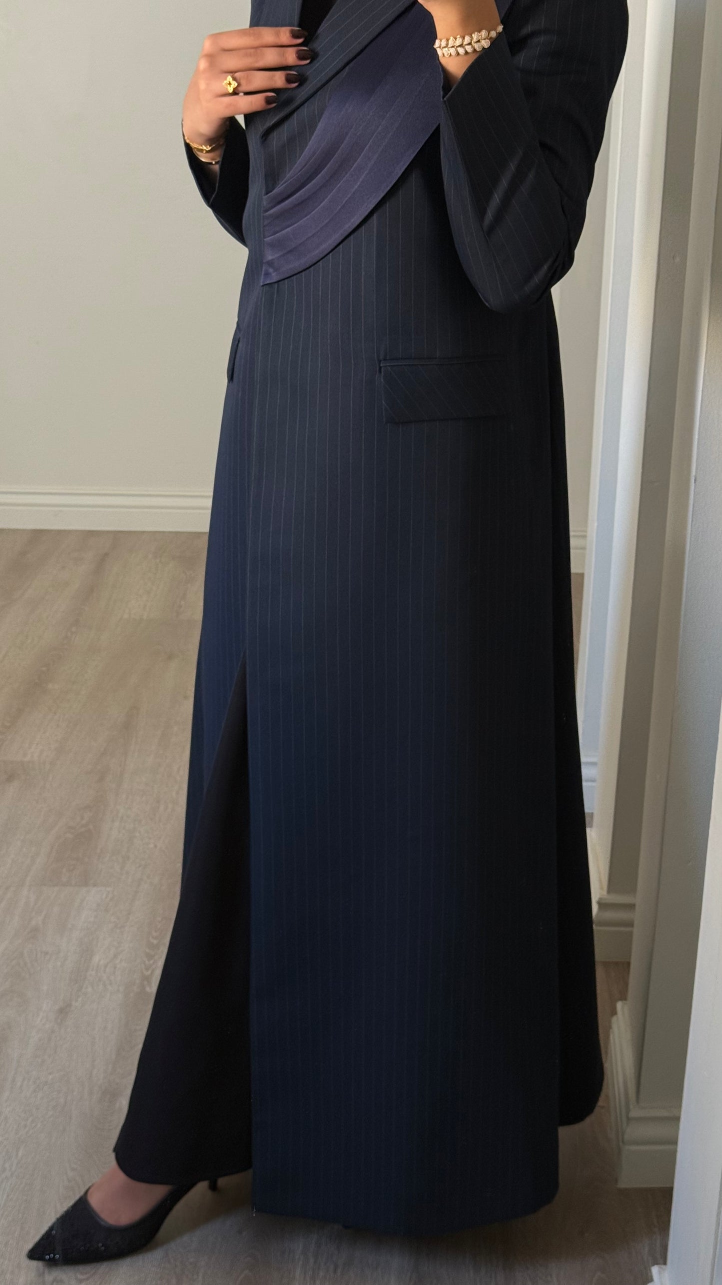 Pinstripe Elegance – Navy blue