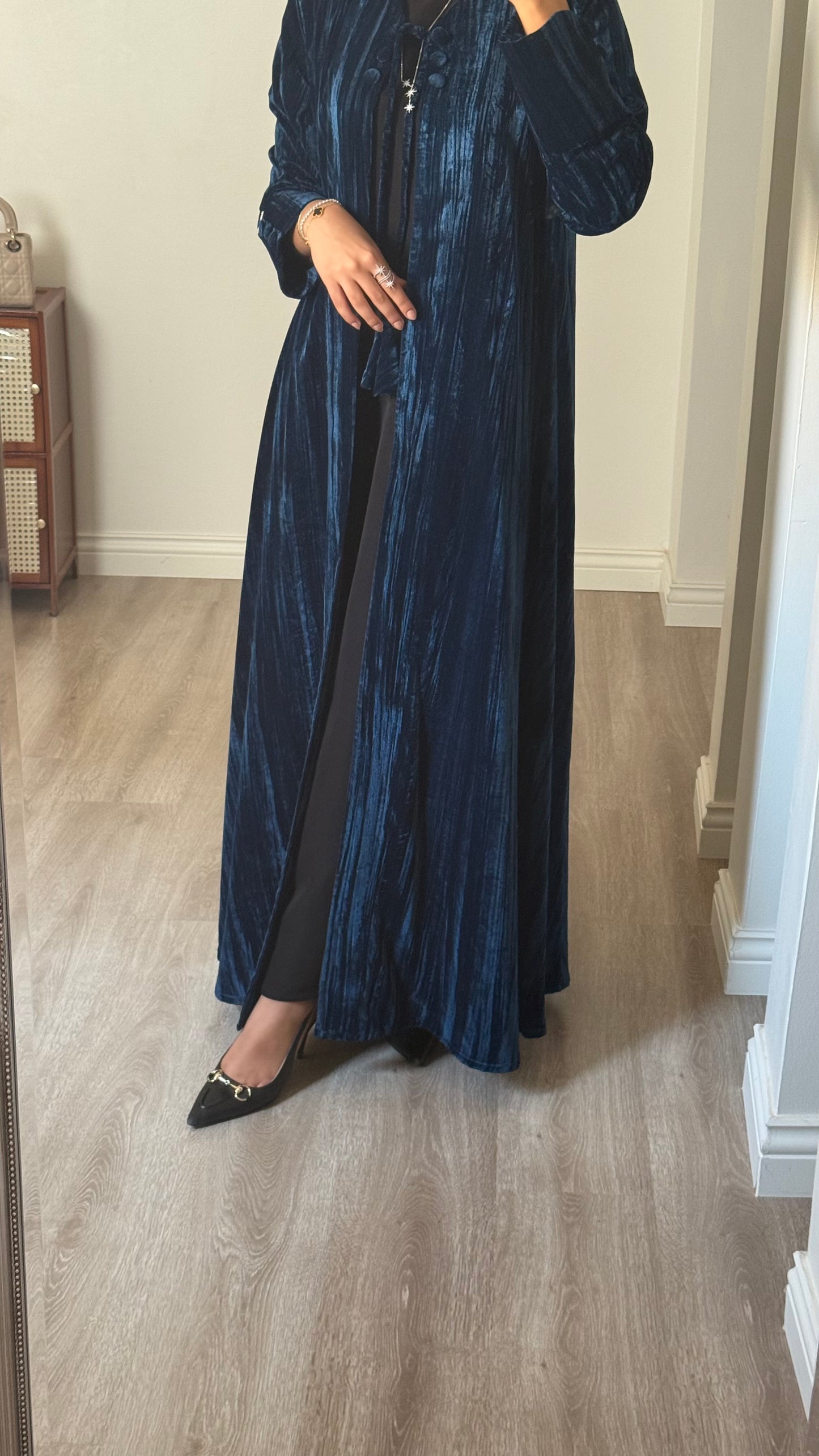 Blue velvet abaya