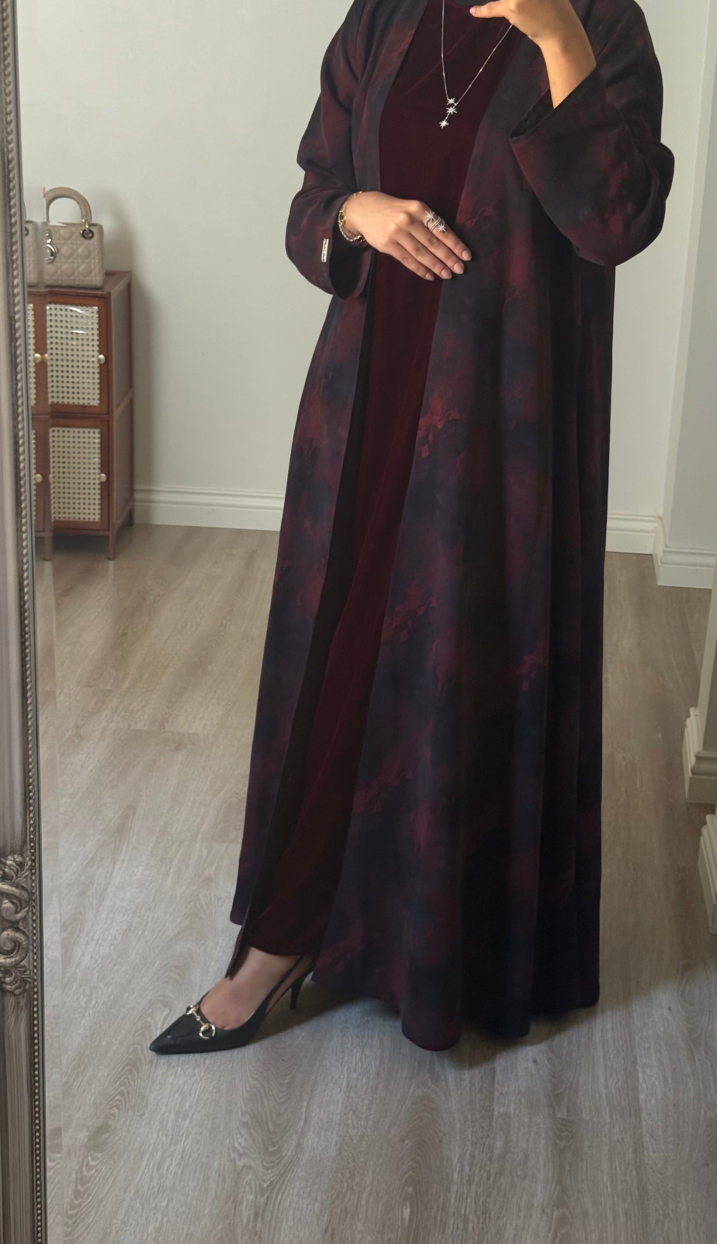 Burgundy Mist abaya + Dress